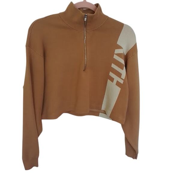 KITH Women’s Camel Cropped Half Zip Mock Neck Sweater Size M - Picture 1 of 5
